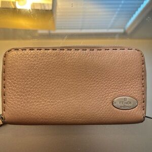 Sold! Fendi Selleria Light Pink Calfskin Leather Zip Around Long Wallet Italy